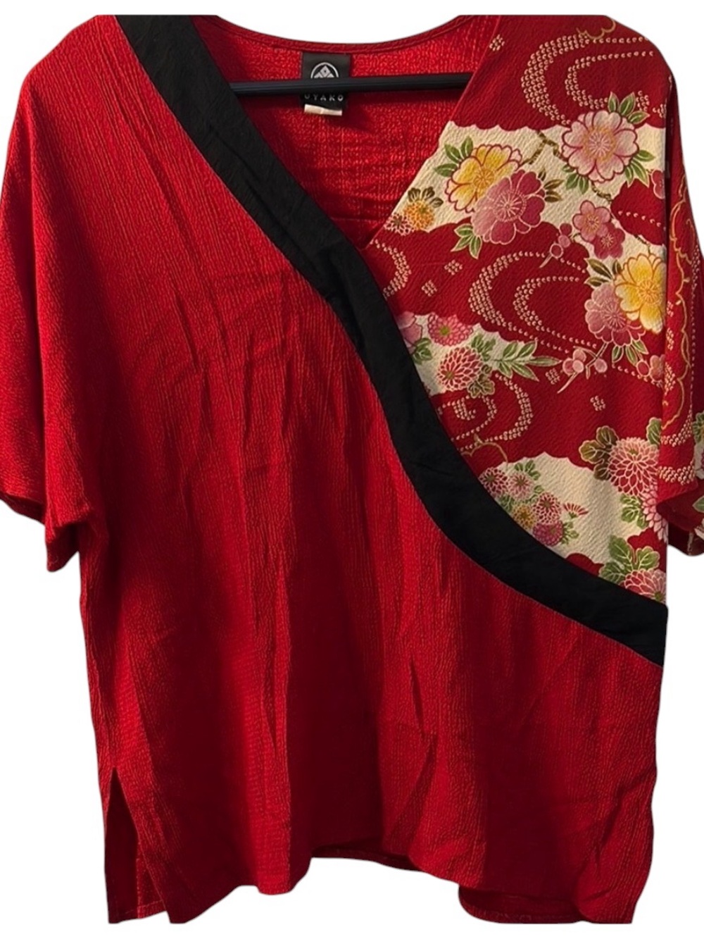 OYAKO Red Floral Asian Inspired Women’s Top Blouse Sz XL Rayon Sheer